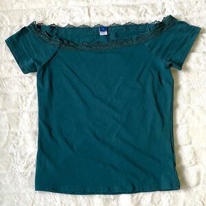 Women’s Teal Green Lace-Trim Off-the-Shoulder Top